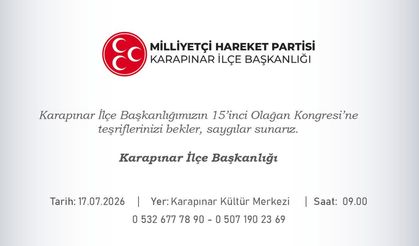 MHP Karapınar İlçe Başkanlığı 15. Olağan İlçe Kongresi 17 Temmuz'da Yapılacak