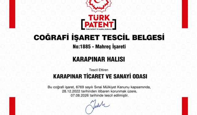 Karapınar Halısı Coğrafi İşaretle Tescillendi