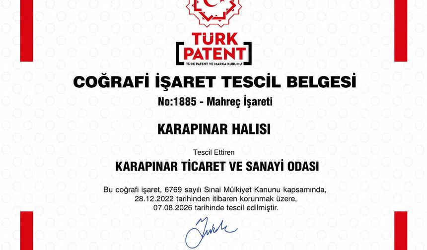 Karapınar Halısı Coğrafi İşaretle Tescillendi